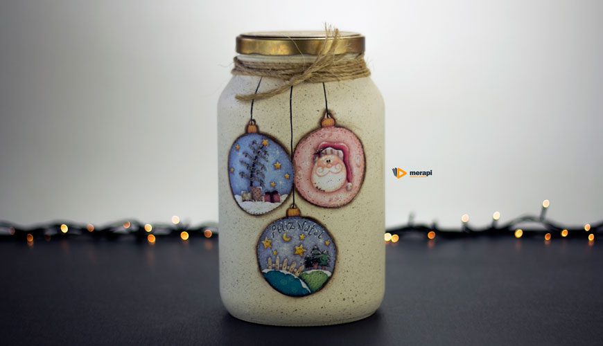 Pote de vidro para o Natal com decoupagem