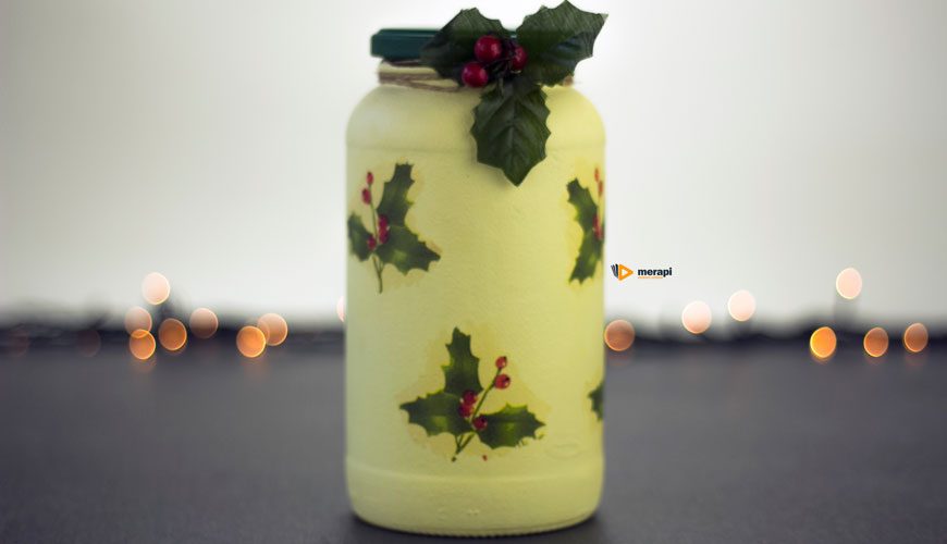 Pote de vidro para o Natal com decoupagem de guardanapo